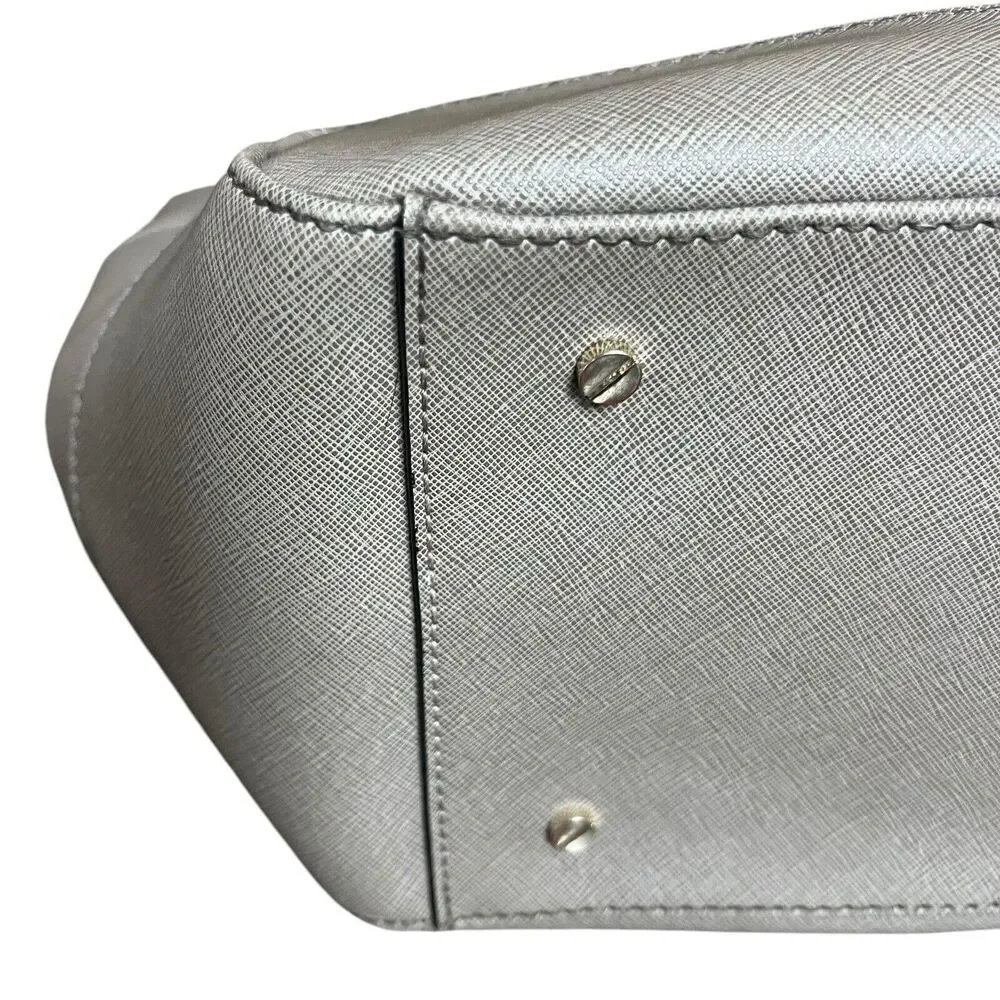 Karl Lagerfeld Paris Taupe Gray Saffiano Leather Satchel Double Handles